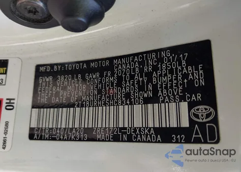 2017 Toyota Corolla Xse from USA, damaged, VIN 2T1BURHE5HC834106